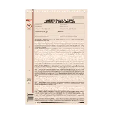 Contrato indivicual de trabajo a termino fijo de 1 a 3 años minerva 12 hojas 10-09