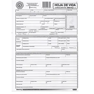 Hoja de vida minerva 20 hojas 10-00