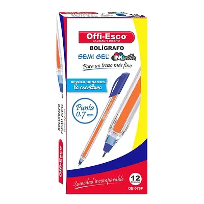 Bolígrafo semi gel offi esco oe-076f azul x 12