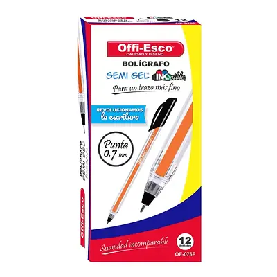 Bolígrafo semi gel offi esco oe-076f negro x 12