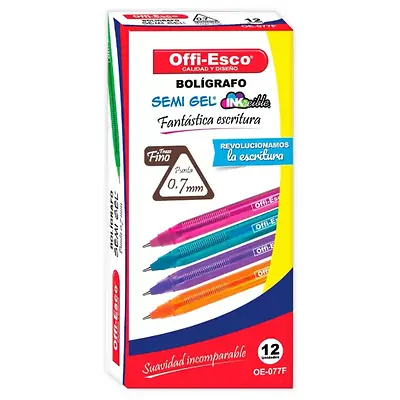 Bolígrafo semi gel offi esco oe-077f café x 12