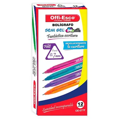 Bolígrafo semi gel offi esco oe-077f morado x 12