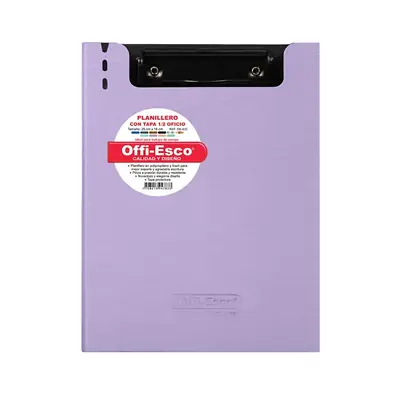 Planillero acrílico con tapa 1/2 oficio morado pastel