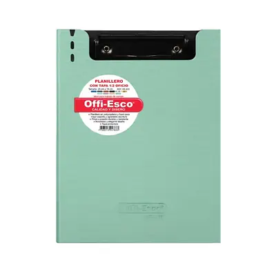Planillero acrílico con tapa 1/2 oficio verde pastel
