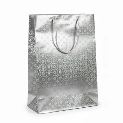 Bolsa de regalo holográfica primavera l plateada