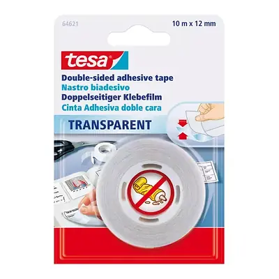 Cinta adhesiva doble faz tesa transparente 10m x 12mm