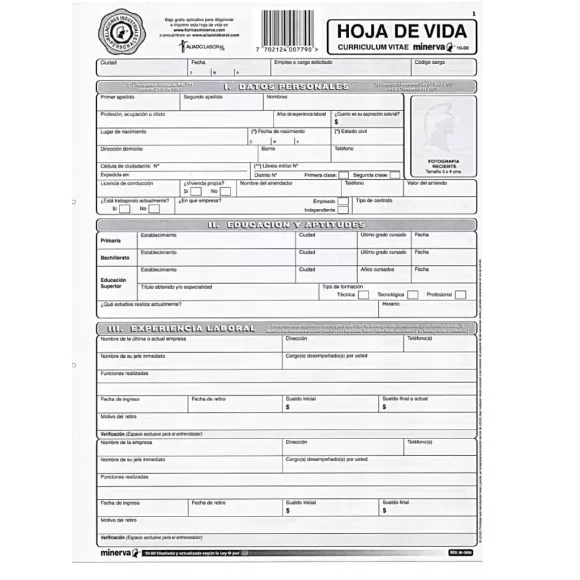 Hoja De Vida Minerva 10-00 X 20