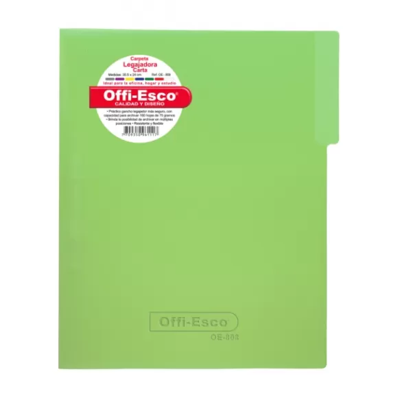 Carpeta Legajadora Con Gancho Offi Esco Oe-808 Carta Verde Limon