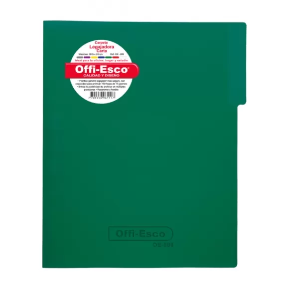 Carpeta Legajadora Con Gancho Offi Esco Oe-808 Carta Verde
