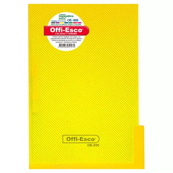 Carpeta Legajadora Con Gancho Offi Esco Oe-809 Oficio Amarillo