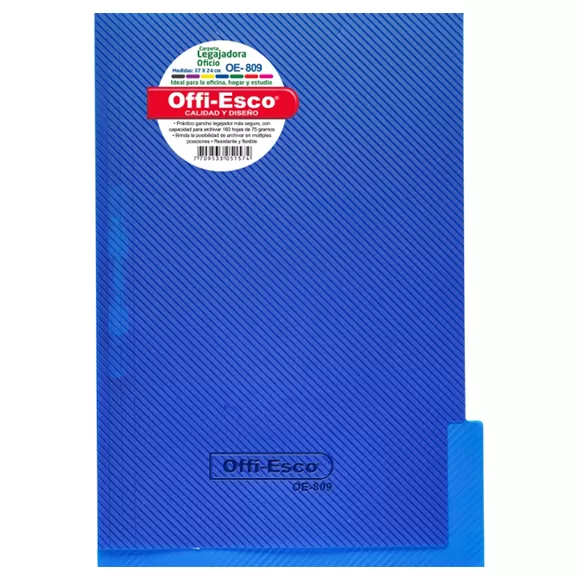 Carpeta Legajadora Con Gancho Offi Esco Oe-809 Oficio Azul