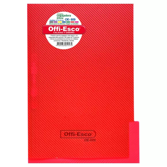 Carpeta Legajadora Con Gancho Offi Esco Oe-809 Oficio Rojo
