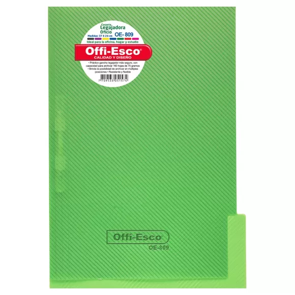 Carpeta Legajadora Con Gancho Offi Esco Oe-809 Oficio Verde Limon