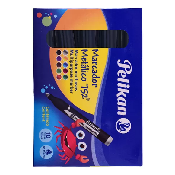 Marcador Pelikan Metalizado Negro X 10
