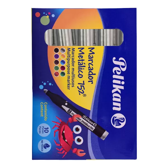 Marcador Pelikan Metalizado Plata X 10