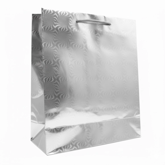 Bolsa De Regalo Holográfica Primavera Jumbo Plateada