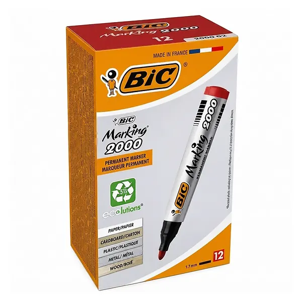 Marcador Bic Permanente Rojo 12 Und