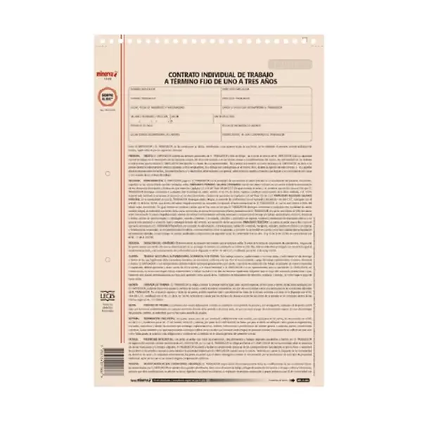 Contrato Indivicual De Trabajo A Termino Fijo De 1 A 3 Años Minerva 12 Hojas 10-09