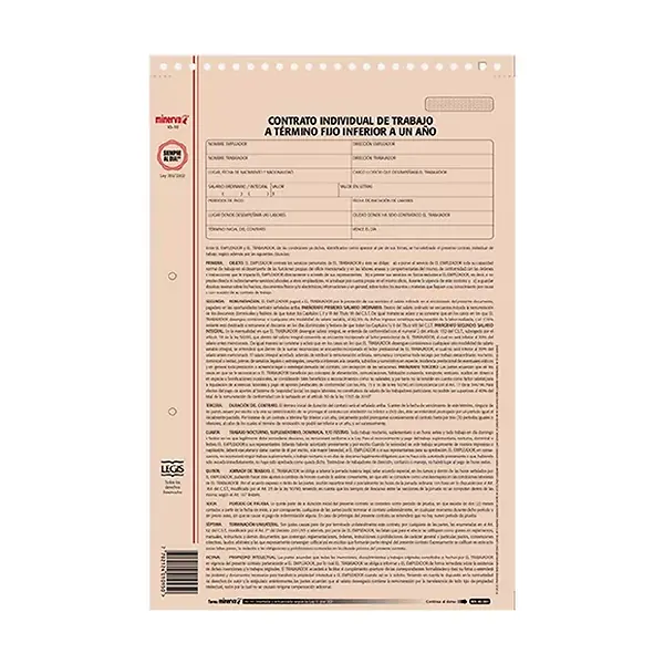 Contrato Individual De Trabajo A Termino Fijo Inferior A 1 Año Minerva 12 Hojas 10-10
