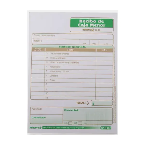 Recibo Caja Menor Minerva 50 Hojas 20-03