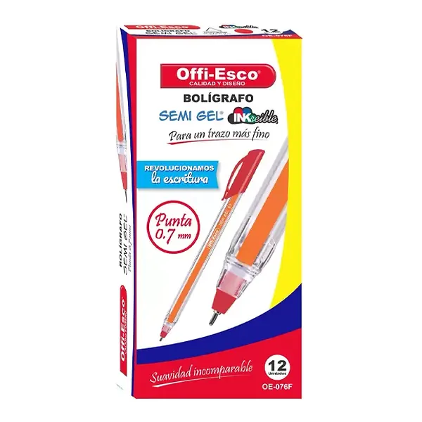 Bolígrafo Semi Gel Offi Esco Oe-076f Rojo 12 Und
