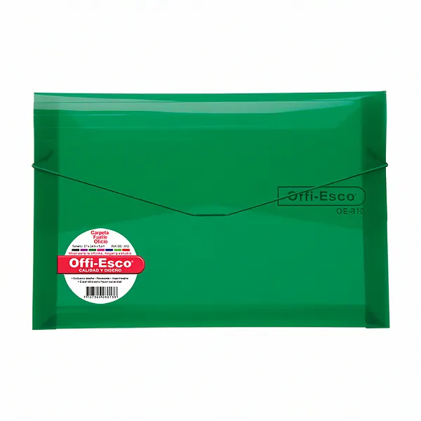 Carpeta Fuelle Plástica Offi Esco Oe-812 Oficio Verde