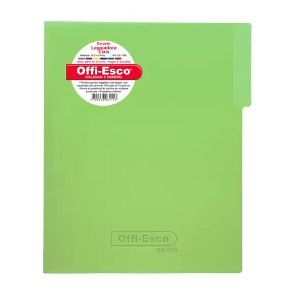 Carpeta Legajadora Con Gancho Offi Esco Oe-808 Carta Verde Limon