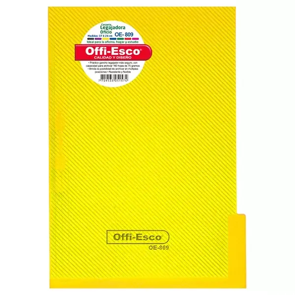 Carpeta Legajadora Con Gancho Offi Esco Oe-809 Oficio Amarillo