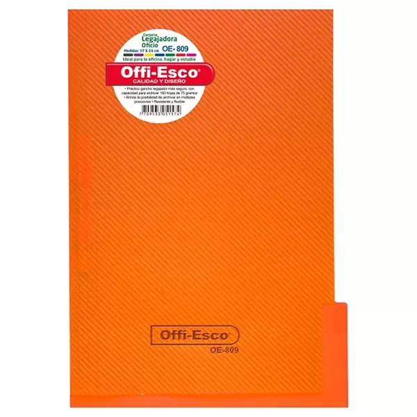 Carpeta Legajadora Con Gancho Offi Esco Oe-809 Oficio Naranja