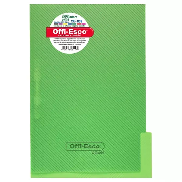 Carpeta Legajadora Con Gancho Offi Esco Oe-809 Oficio Verde Limon